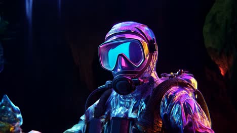 neon diver in a futuristic underwater suit