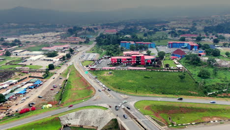 nigeria highway and transportation infrastructure - pull back aerial view