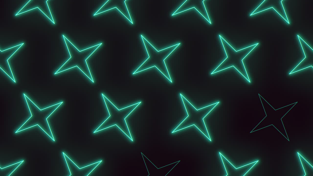 A futuristic and modern pattern featuring neon green stars on a black backdrop. The stars are arranged diagonally, with some overlapping and others isolated, creating a visually striking design