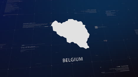 belgium country map comes to life with cinematic panning, unveiling key details, the capital, and slogan, providing an engaging background for corporate and commercial use