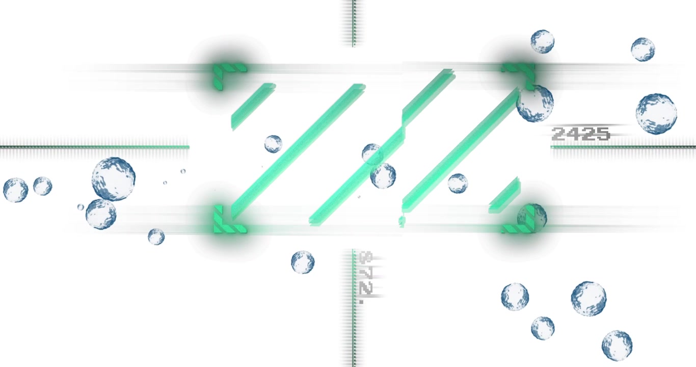 Reticle forming on neon grid bubbles drifting swirling and visualizing data across frame