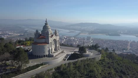 aerial landscape of viana do castelo and santa luzia cathedral, portugal