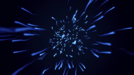 partículas en forma de esperma vuelan sobre un fondo azul. en bucle