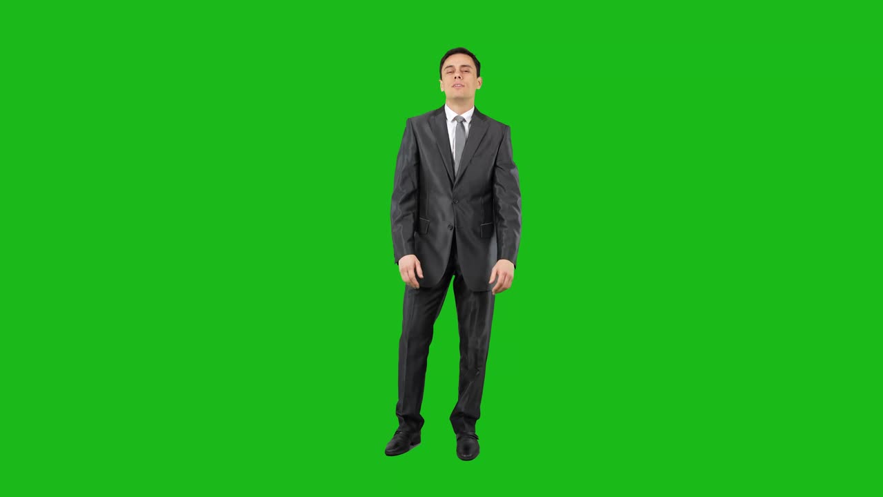 Businessman Expressing Diverse Emotions and Actions on Green Screen