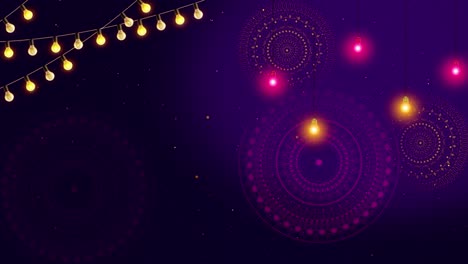 festive night decor with string lights and mandalas