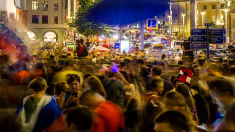 russian football fans celebrate the victory of their team on the streets of the city,time lapse