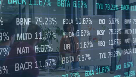 animation of financial data processing over business people