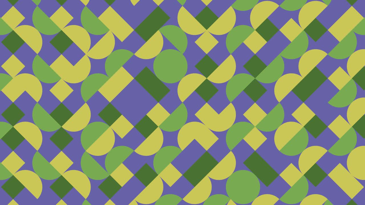 patrón geométrico multicolor con elementos violetas. azulejos redondos en mosaico animado abstracto. fondo gráfico en movimiento en un diseño plano