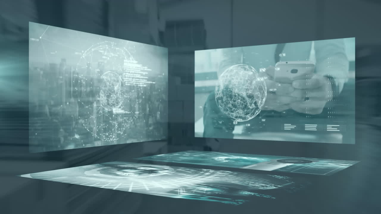 Animation of diverse data on screens over warehouse