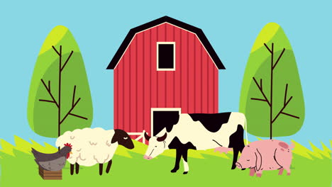 farm lifestyle animation with animals and stable
