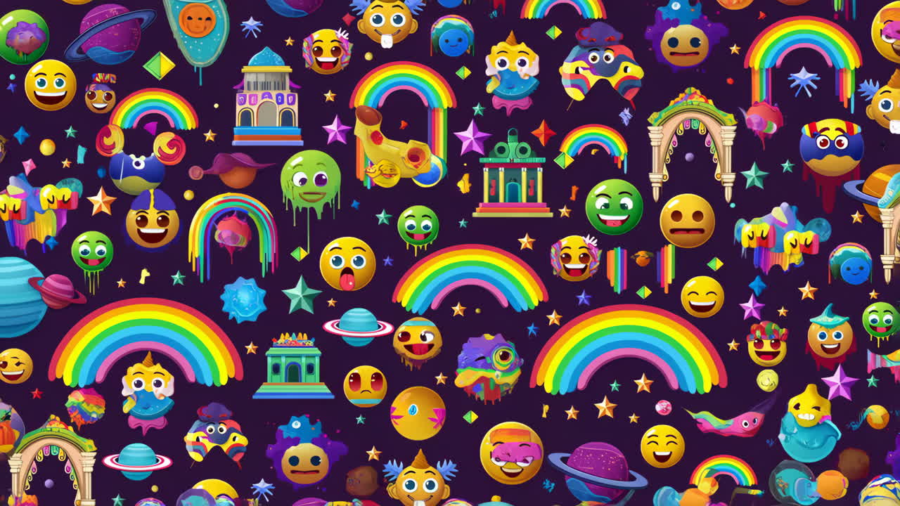 Colorful Emoji and Rainbow Pattern