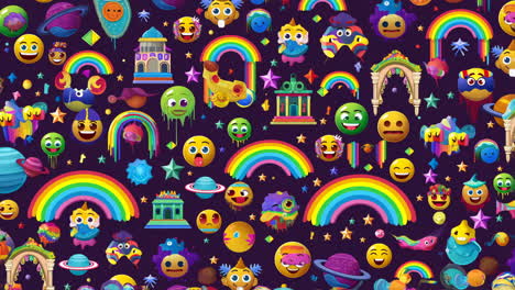 colorful emoji and rainbow pattern