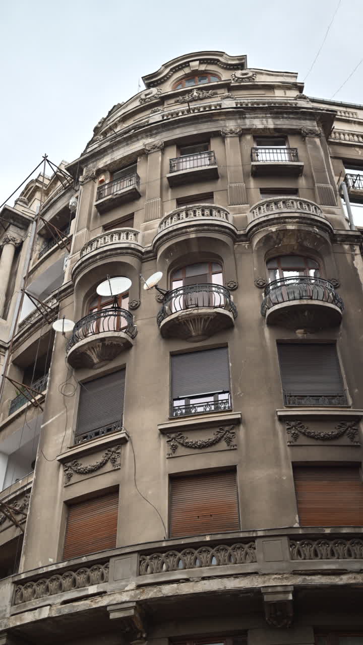 The facade of the Agricola - Fonciera Palace Historical landmark in Bucharest, Romania. Vertical