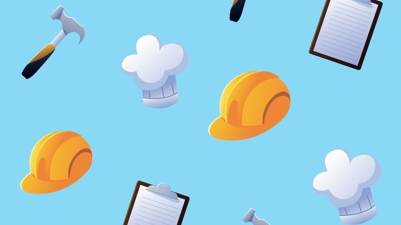 animación feliz día del trabajo con patrón de ocupaciones