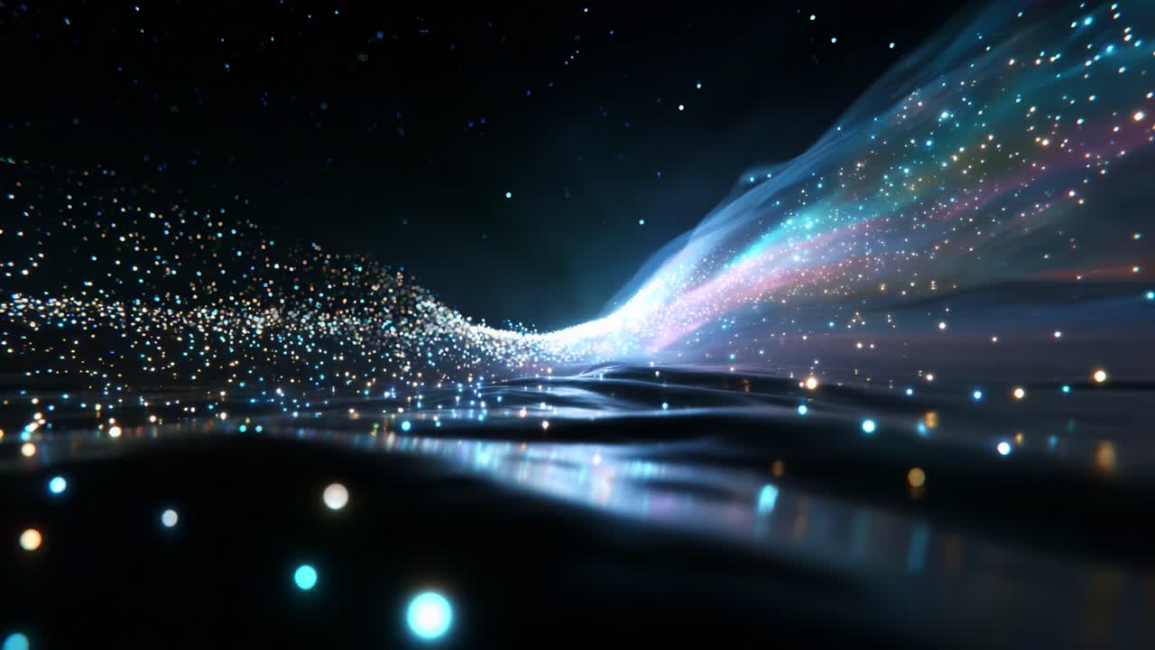 A Stunning Visualization of Cosmic Waves and Particles, Capturing the Essence of Light and Motion in a Mesmerizing Digital Landscape That Invites Exploration and Wonder at the Beauty of the Universe