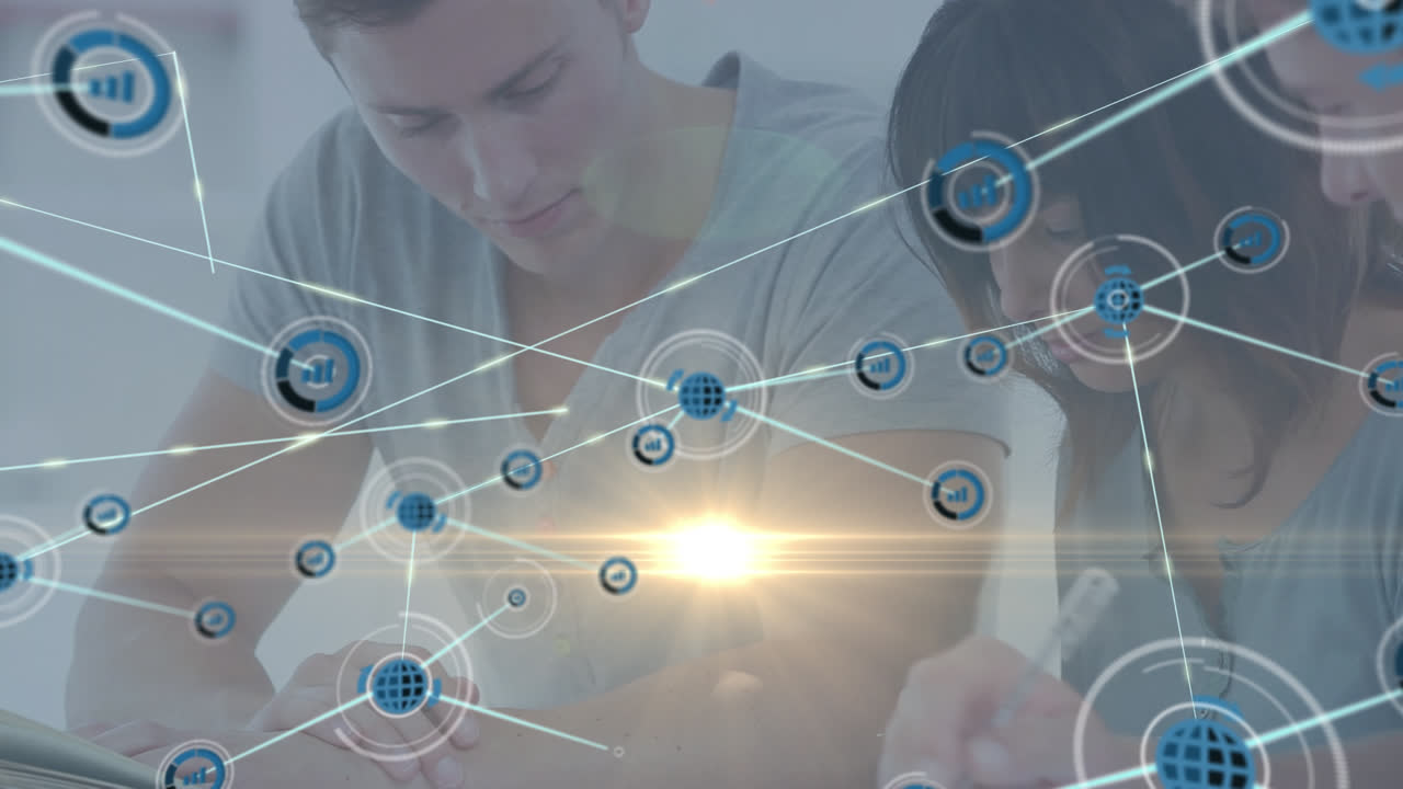 다양한 사람들에 대한 아이콘과의 연결 네트워크의 애니메이션