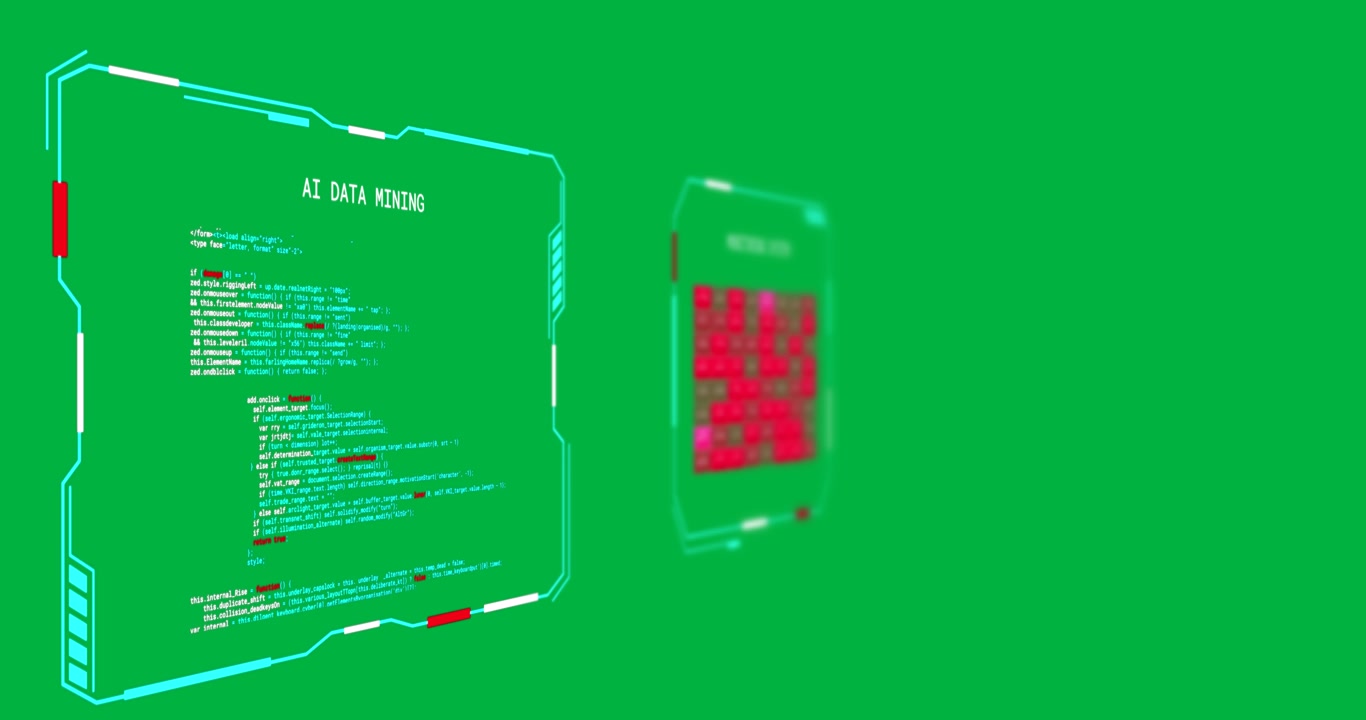 Animation of ai data mining text and data processing on interfaces on transparent background