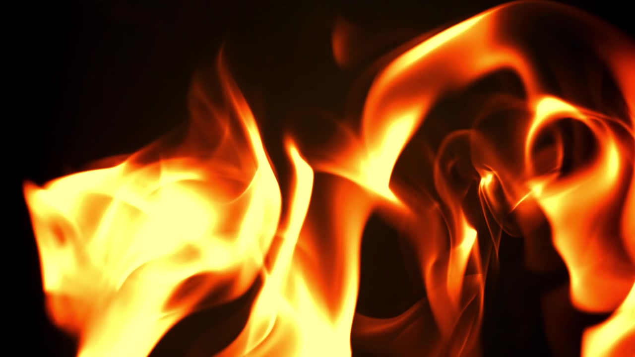 Abstract Slow Motion Fire Flames on Black Background
