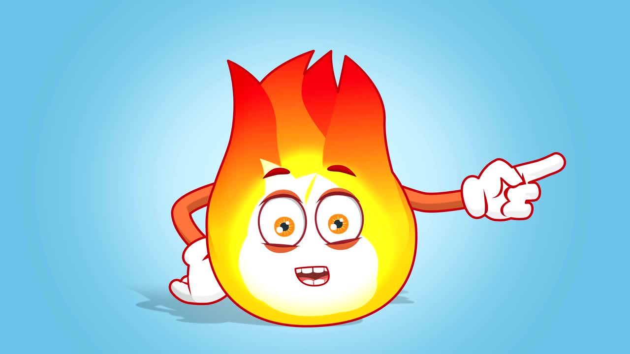 만화 불꽃 행복한 오른쪽 포인터 얼굴 애니메이션 알파 매트