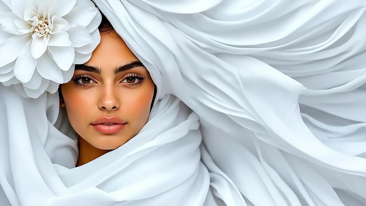 una mujer con una flor blanca en el pelo