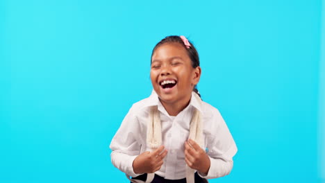 Laughing,-happy-and-a-child-on-a-blue-background