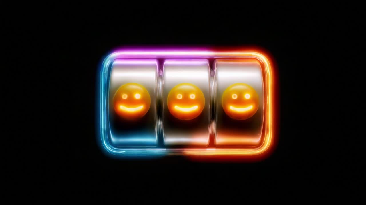 Un display di slot machine vivace e divertente con tre emoticon sorridenti ed espressive su rulli luminosi, che catturano l'essenza del divertimento e dell'attesa negli ambienti di gioco