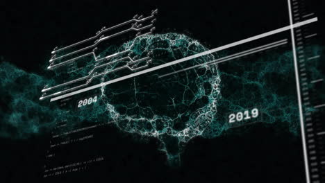animation of data processing and spinning brain over dna strand