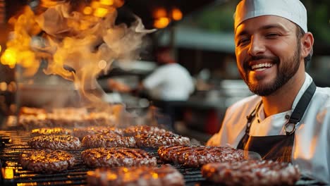 chef grilling burgers on a barbecue
