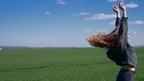 beauty girl outdoors enjoying nature. happy girl enjoying the freedom and happiness on meadow