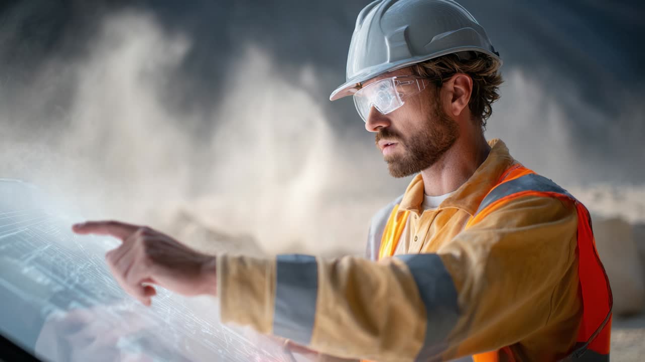 Construction Worker Using Virtual Reality Blueprint