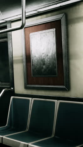 vagón de metro vacío con asientos y un panel de metal