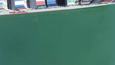 aerial shot of large container ship in port