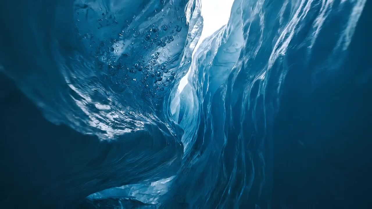 Stunning Close-Up of Blue Glacial Ice With Air Bubbles