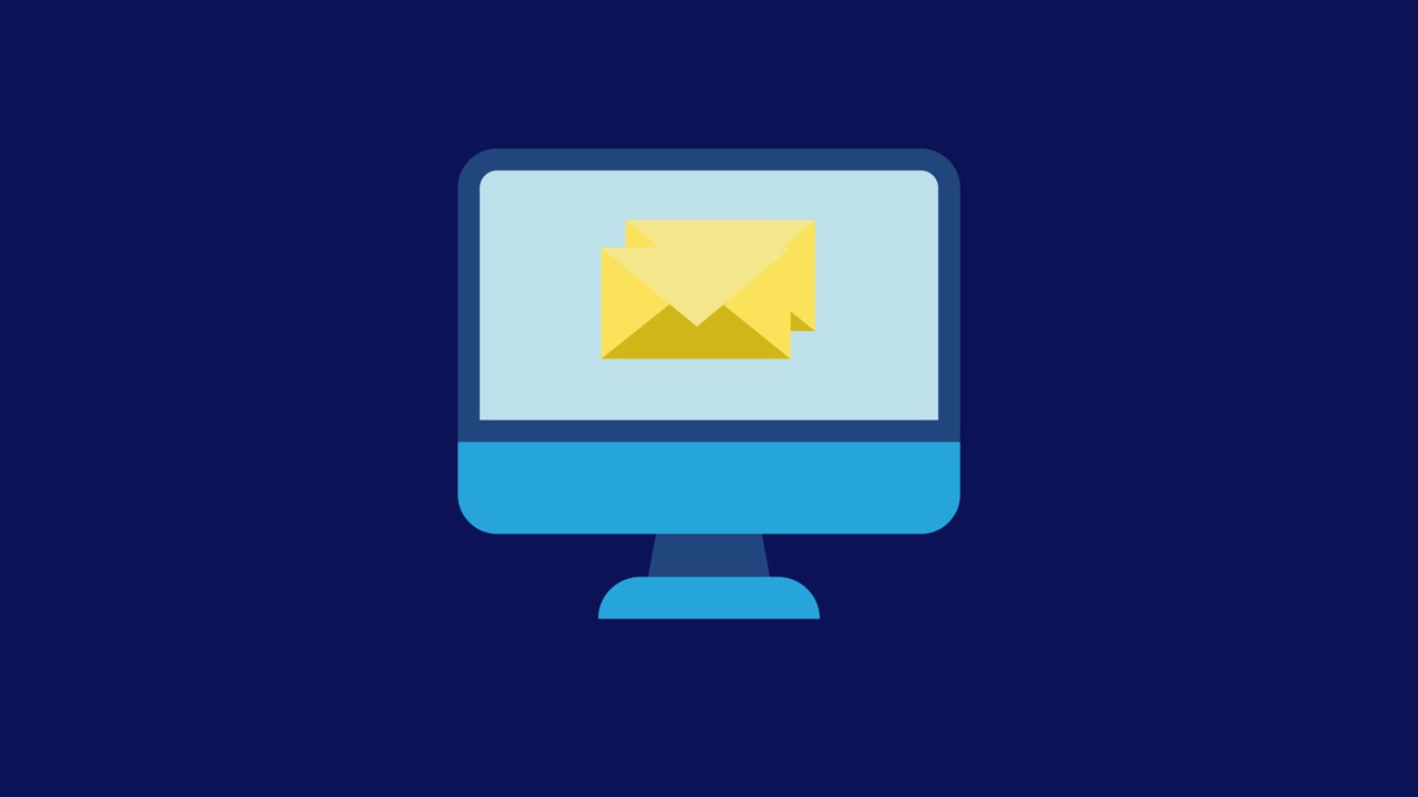 Receiving email message notification on pc animation isolated on blue background