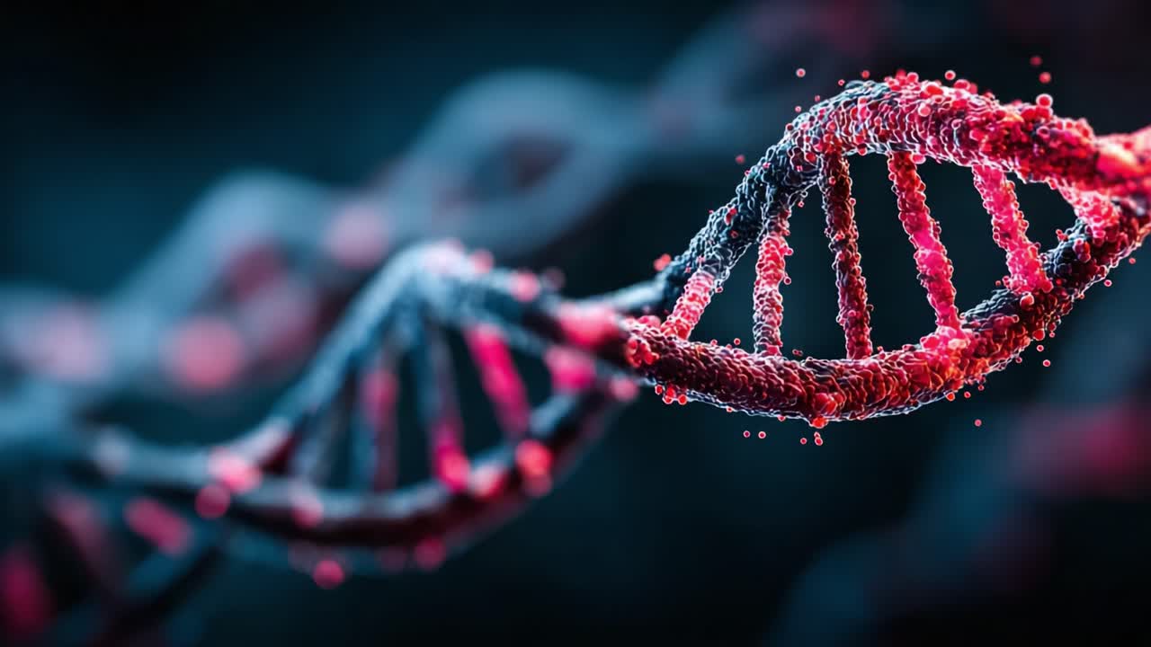 Intricate Visualization of DNA Helix Structure: A Stunning Representation of Genetic Material with a Blend of Red and Black Colors, Highlighting Its Complexities and Scientific Significance