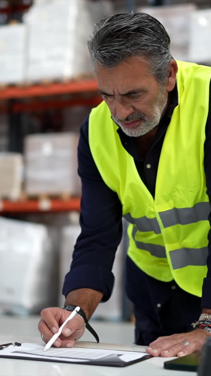 Warehouse worker reviewing inventory