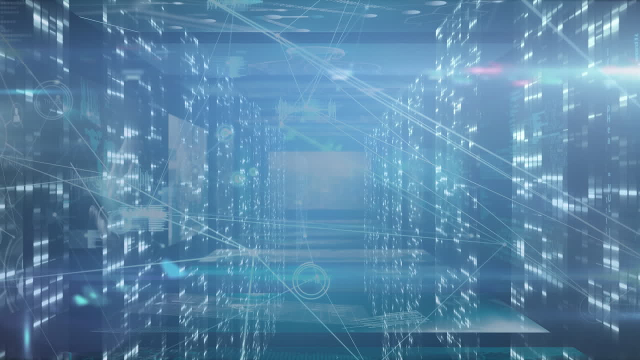 Animation of network connections with data processing and digital information