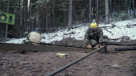 construction of a foundation in the winter forest