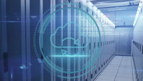 animación del icono de la nube y procesamiento de datos digitales a través de servidores informáticos