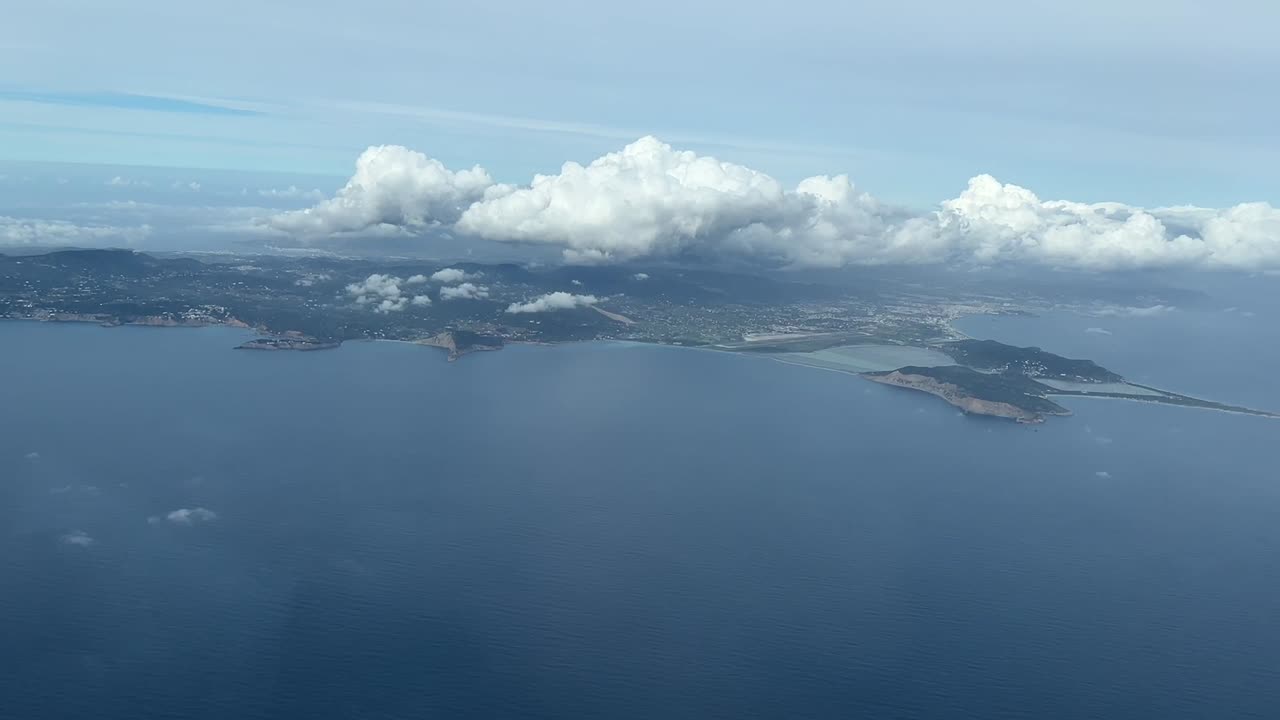 Aerial view from a cockpit of Ibiza island in a winter’s day