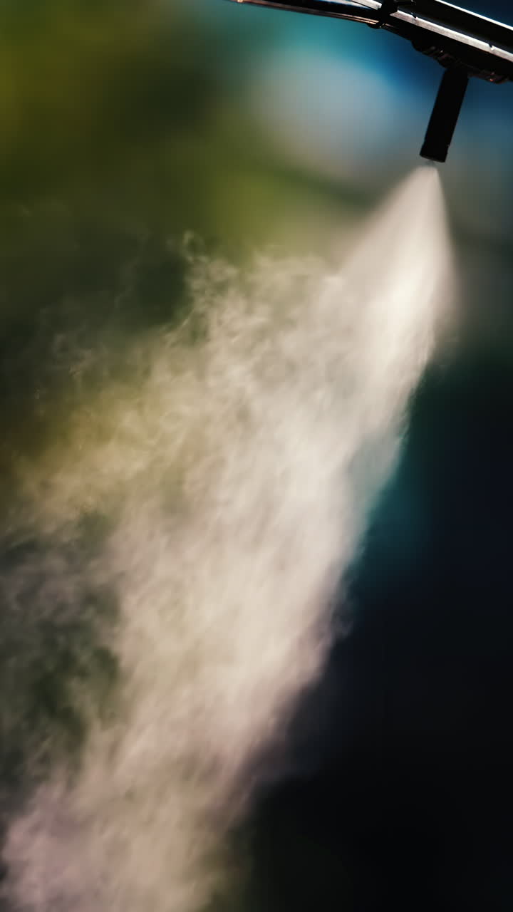 A jet of water spraying into the air against a dark background