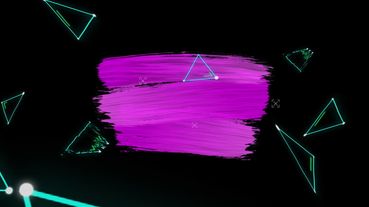 검은 바탕에 기하학적 모양과 뷰파인더를 형성하는 연결된 점의 애니메이션