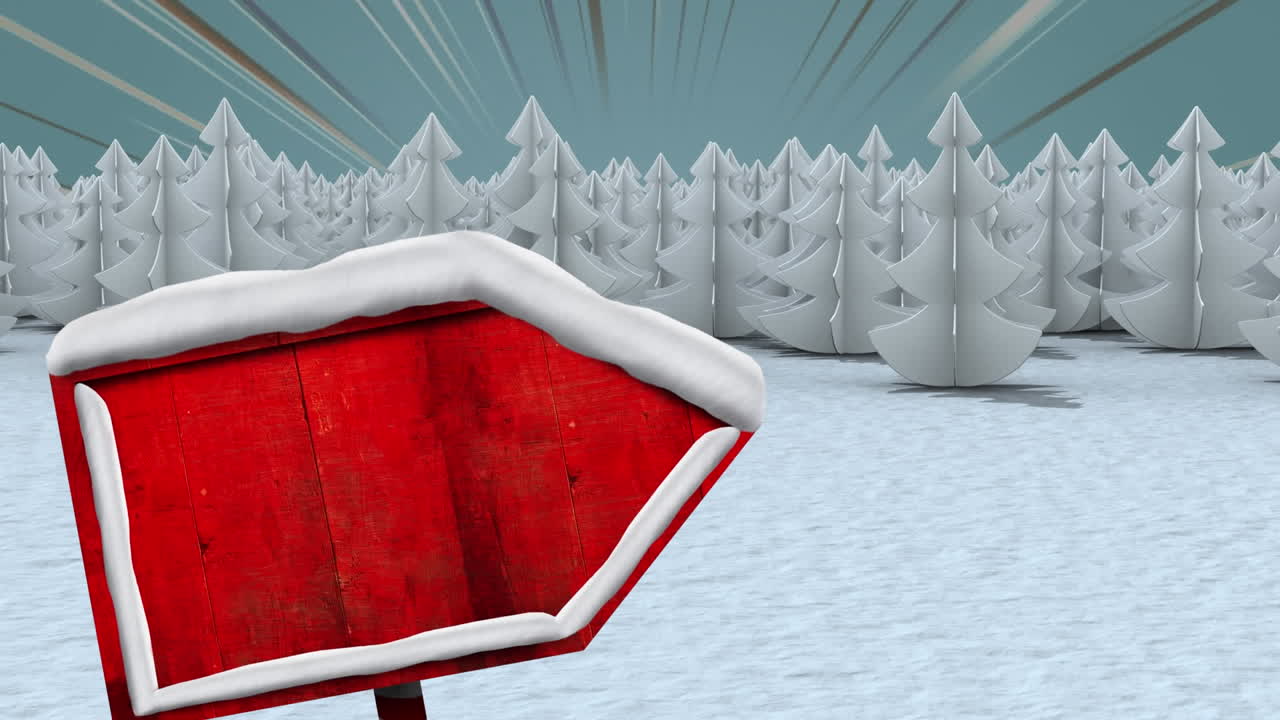 겨울 풍경 에서 복사 공간 을 가진 빈 나무 표지판 의 애니메이션