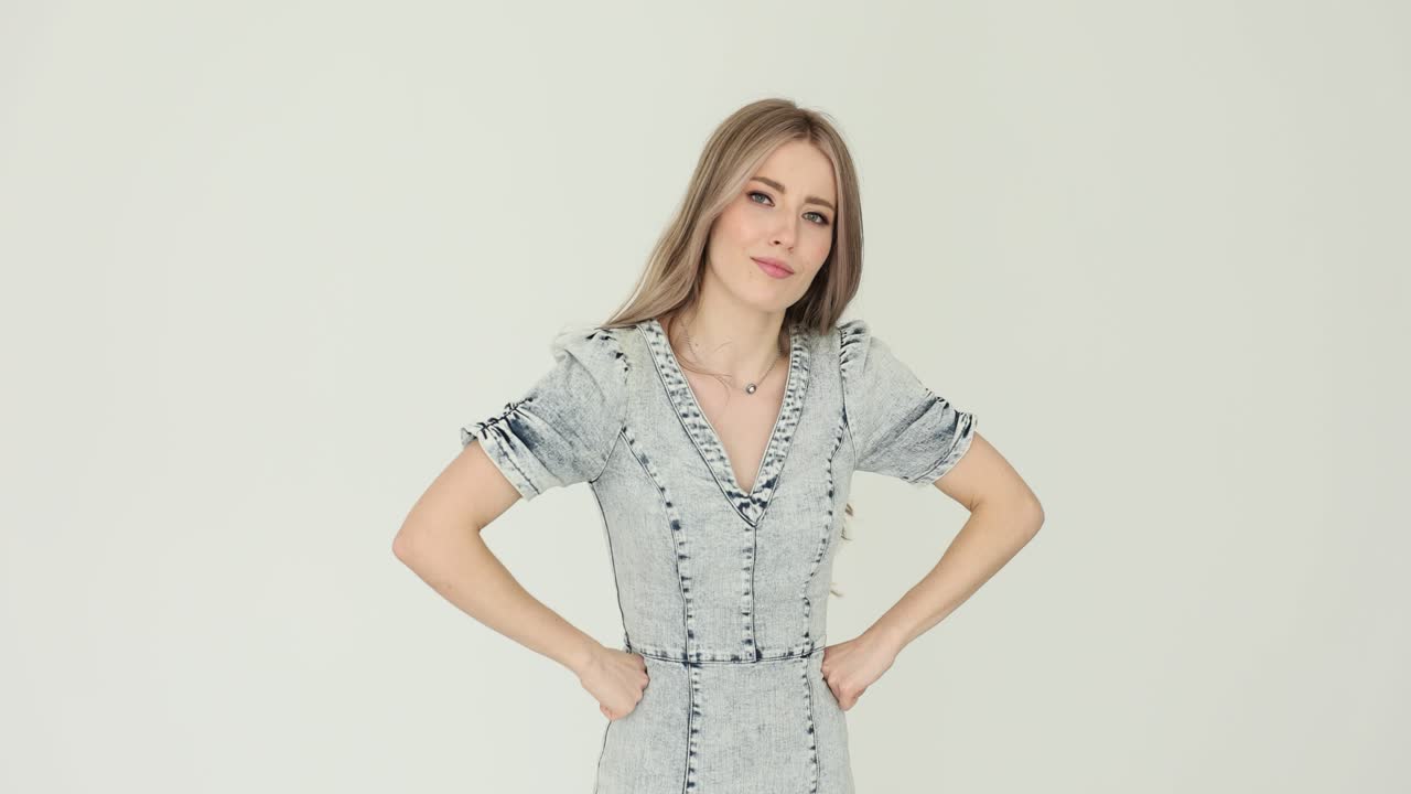 Woman in Denim Dress