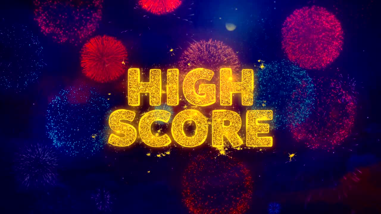 다채로운 불꽃놀이 폭발 입자에 대한 높은 점수 텍스트.