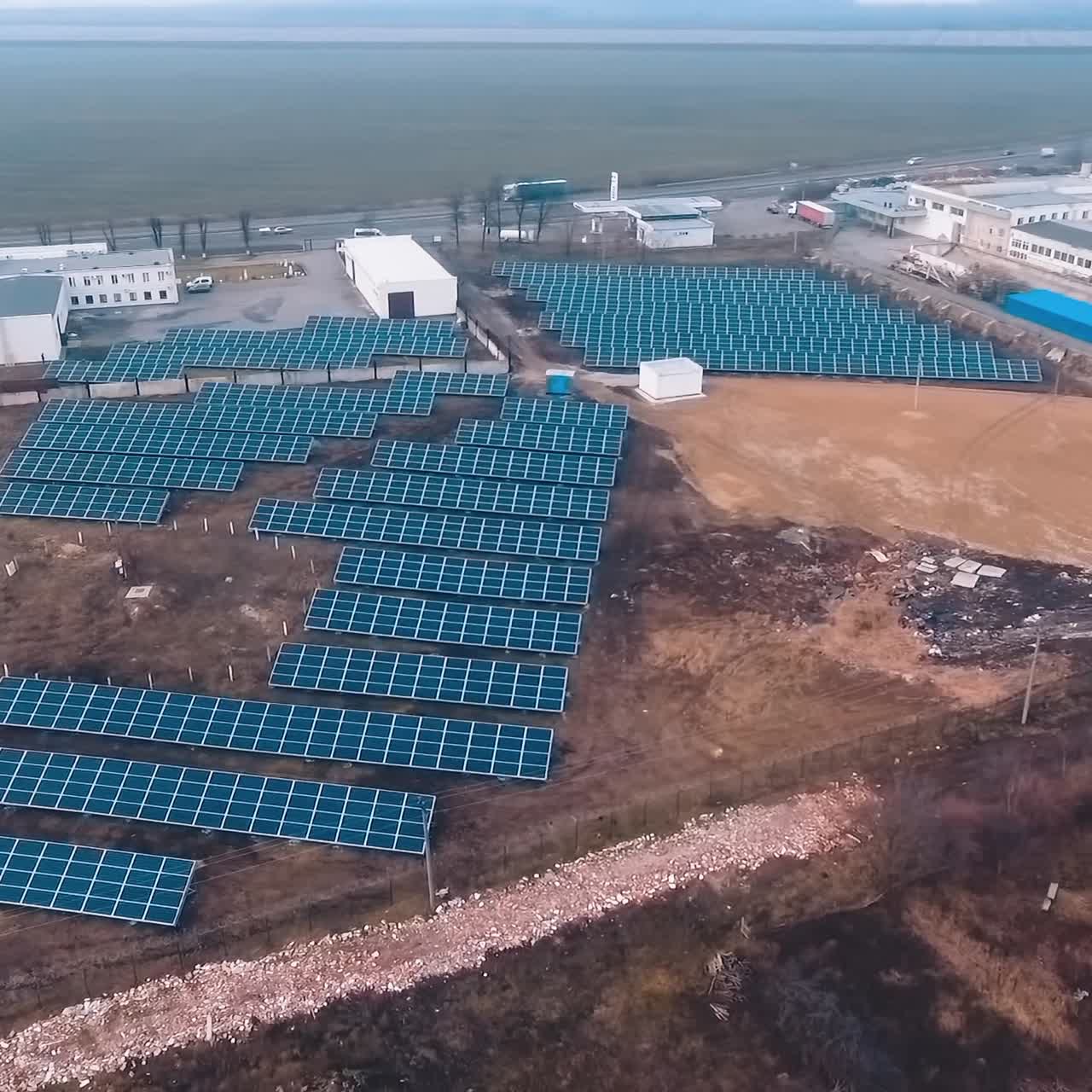 Solar panels on energy farm in rural