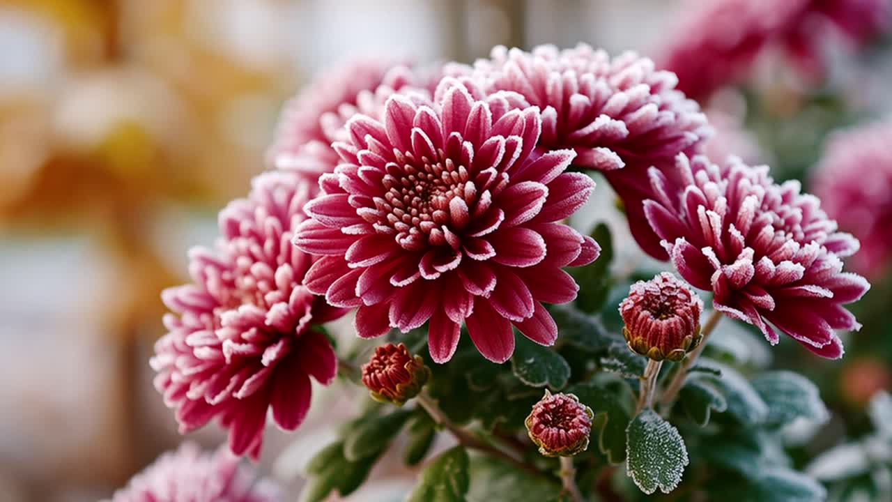 Red Chrysanthemums with Frost