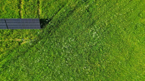 Sonnenkollektoren-Erzeugen-Energie-Auf-Der-Grünen-Wiese,-Luftaufnahme-Von-Oben-Nach-Unten