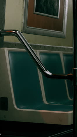 empty subway car seats and handrail