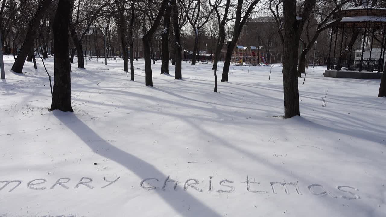 The inscription merry Christmas on snow